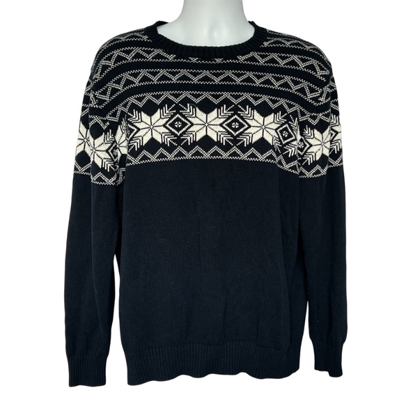 Weatherproof Vintage Sweater Pullover Dark Blue & White Snowflakes Sz XL Cotton - Picture 1 of 6
